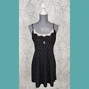 Linea Donatella Black Polkadot Lace Trim Strappy Keyhole Dress